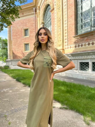RETRO dlhe saty EILEEN khaki