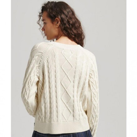 SUPERDRY VINTAGE COTTON CABLE CREW ECRU krémová
