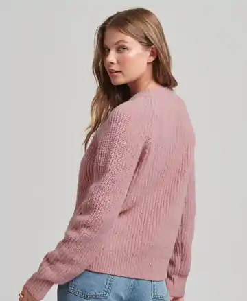 Dámsky sveter Tweed Ribbed Crew ružová