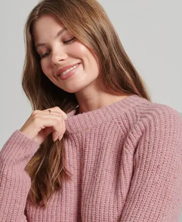 Dámsky sveter Tweed Ribbed Crew ružová