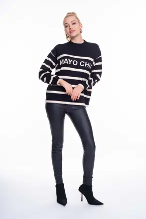 MAYO CHIX pletený pulover Macy čiernobielý