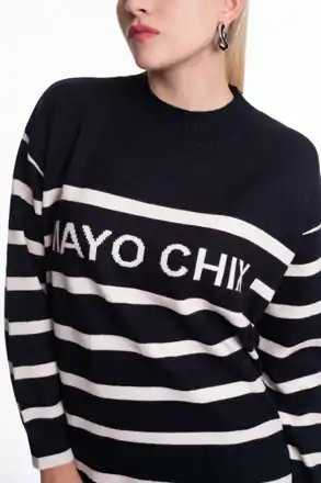MAYO CHIX pletený pulover Macy čiernobielý