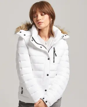 Superdry dámska zimná bunda Faux Fur Short BIELA