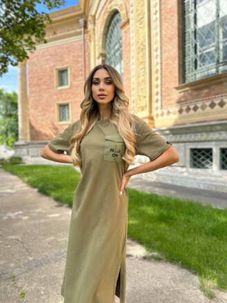 RETRO dlhe saty EILEEN khaki