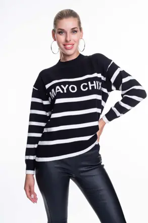 MAYO CHIX pletený pulover Macy čiernobielý