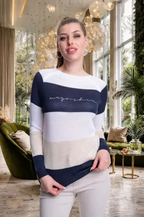 MAYO CHIX Palmer pleteny pulovrik tm.modry